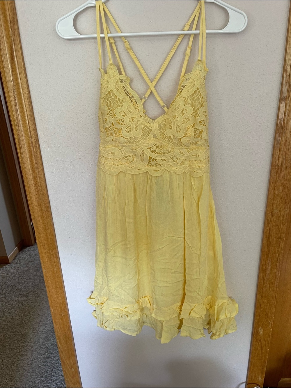 Listicle Yellow Crochet Lace Spaghetti Strap Sundress